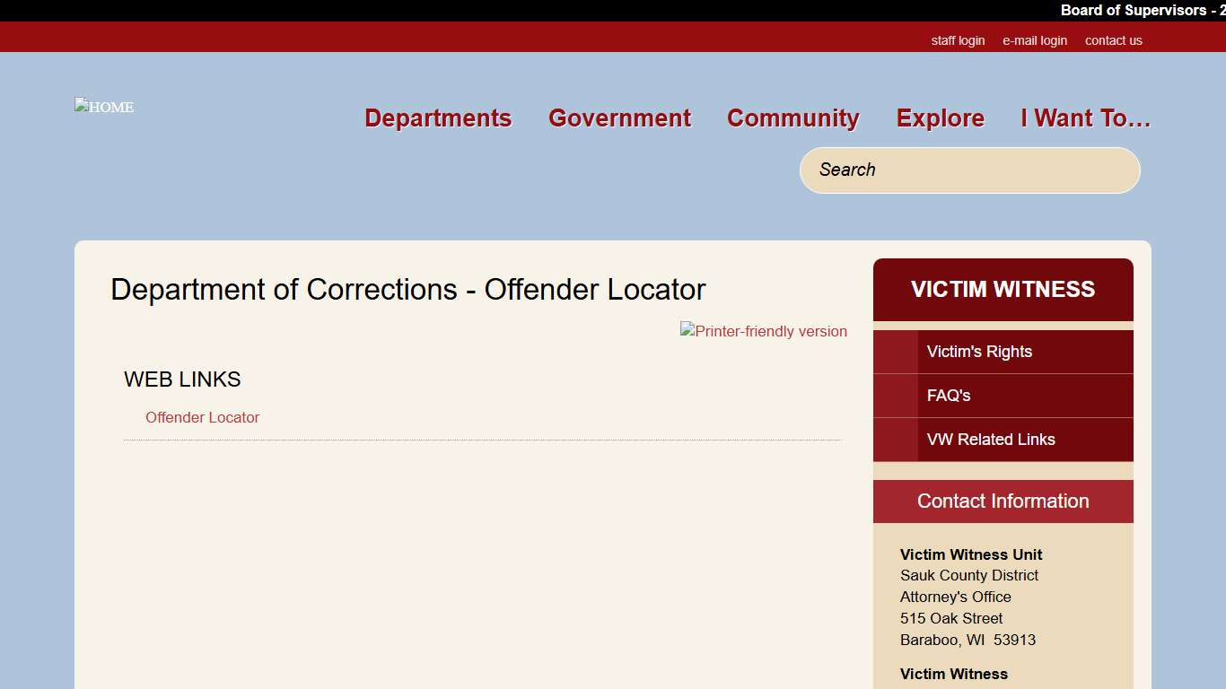 Department of Corrections - Offender Locator | Sauk County Wisconsin Official Website